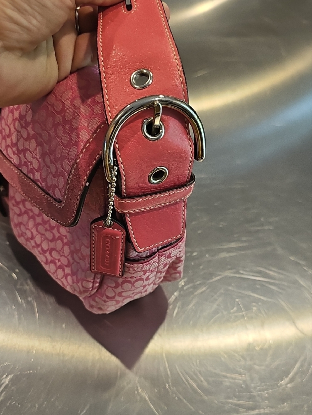 Coach Pink Signature Jacquard Buckle Shoulder Bag - Picture 4 of 8
